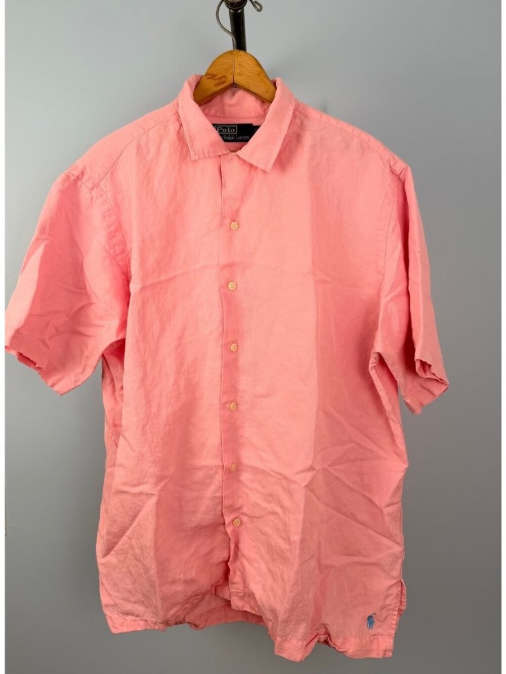 Polo By Ralph Lauren Mens L Pink Linen-Silk Blend Short Sleeve Button-Up Shirt - Picture 1 of 13